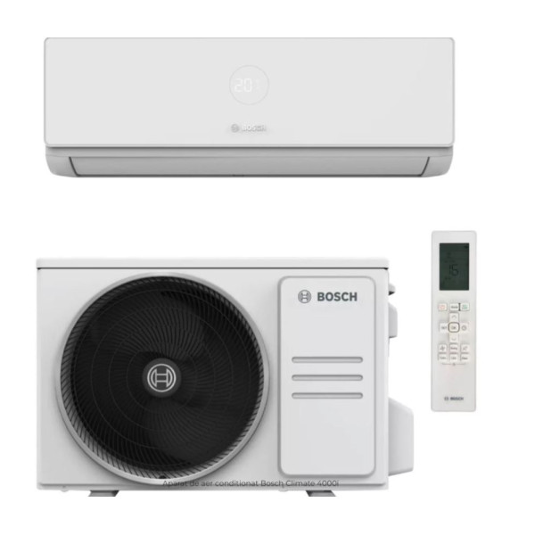 Aparat de aer conditionat Bosch Climate 4000i, 18000 BTU, A++/A++, Filtru catalizator rece, functie Wind avoid me, Wi-Fi Ready Aparat de aer conditionat Bosch Climate 4000i, 18000 BTU, A++/A++, Filtru catalizator rece, functie Wind avoid me, Wi-Fi Ready