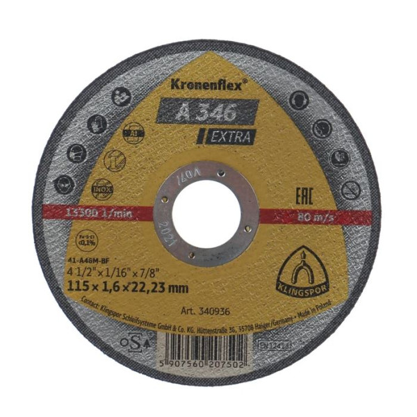 Disc debitare inox si metal, Klingspor A 346 Extra, 115 x 22.23 x 1.6 mm