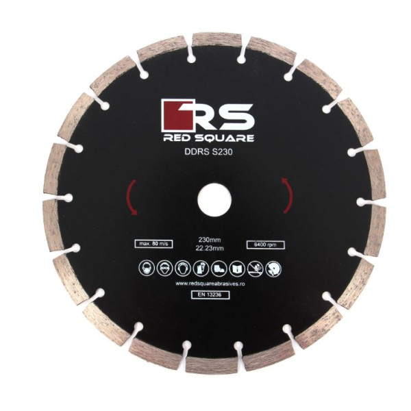 Disc diamantat, cu segmente, pentru debitare beton, Red Square DDS230, 230 x 22.2 x 2.7 mm