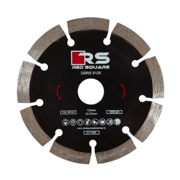 Disc diamantat, cu segmente, pentru debitare beton, Red Square DDS125, 125 x 22.2 x 2 mm